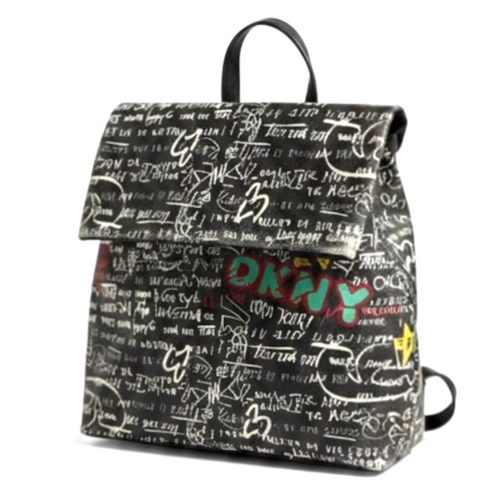DKNY Graffiti Logo Print Backpack Black White Zip - Picture 1 of 13